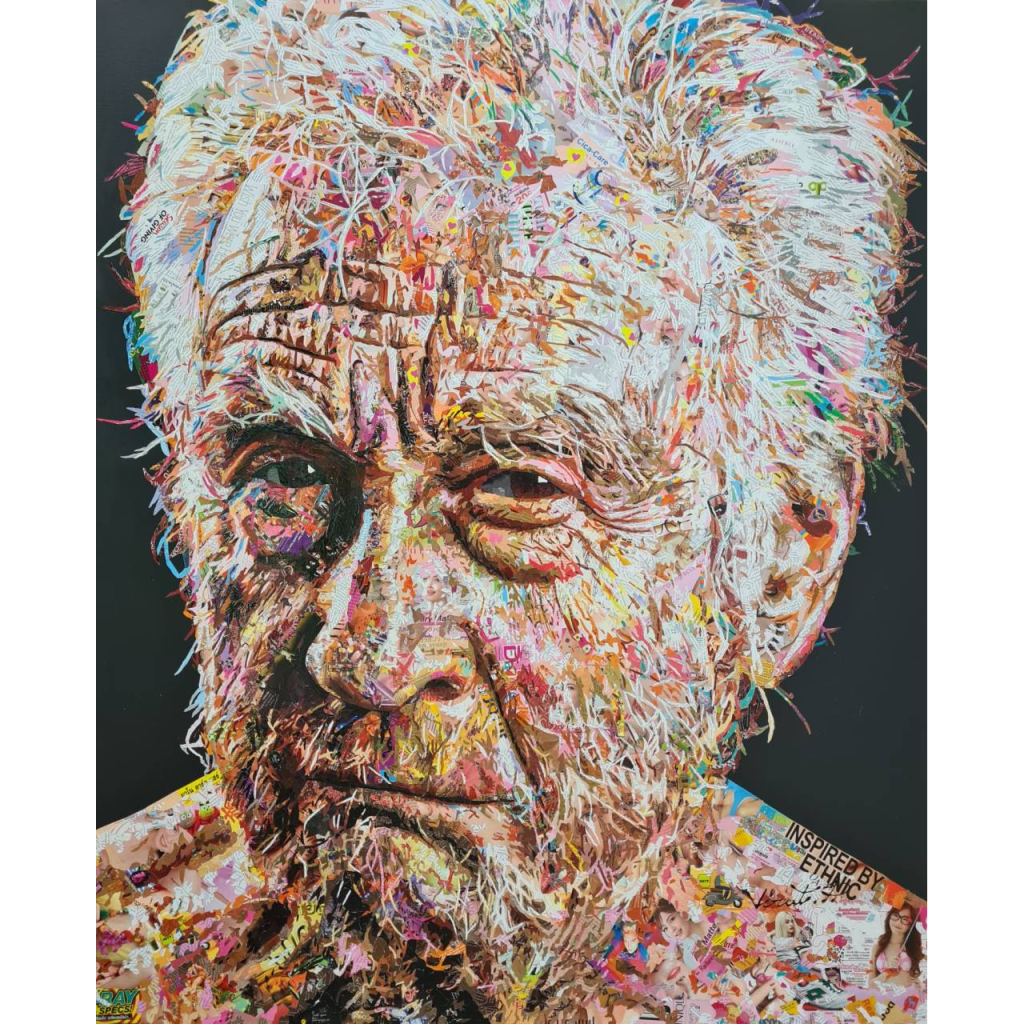 Virut PANCHABUSE, Old man, Collage sur toile, 180 x 150 cm