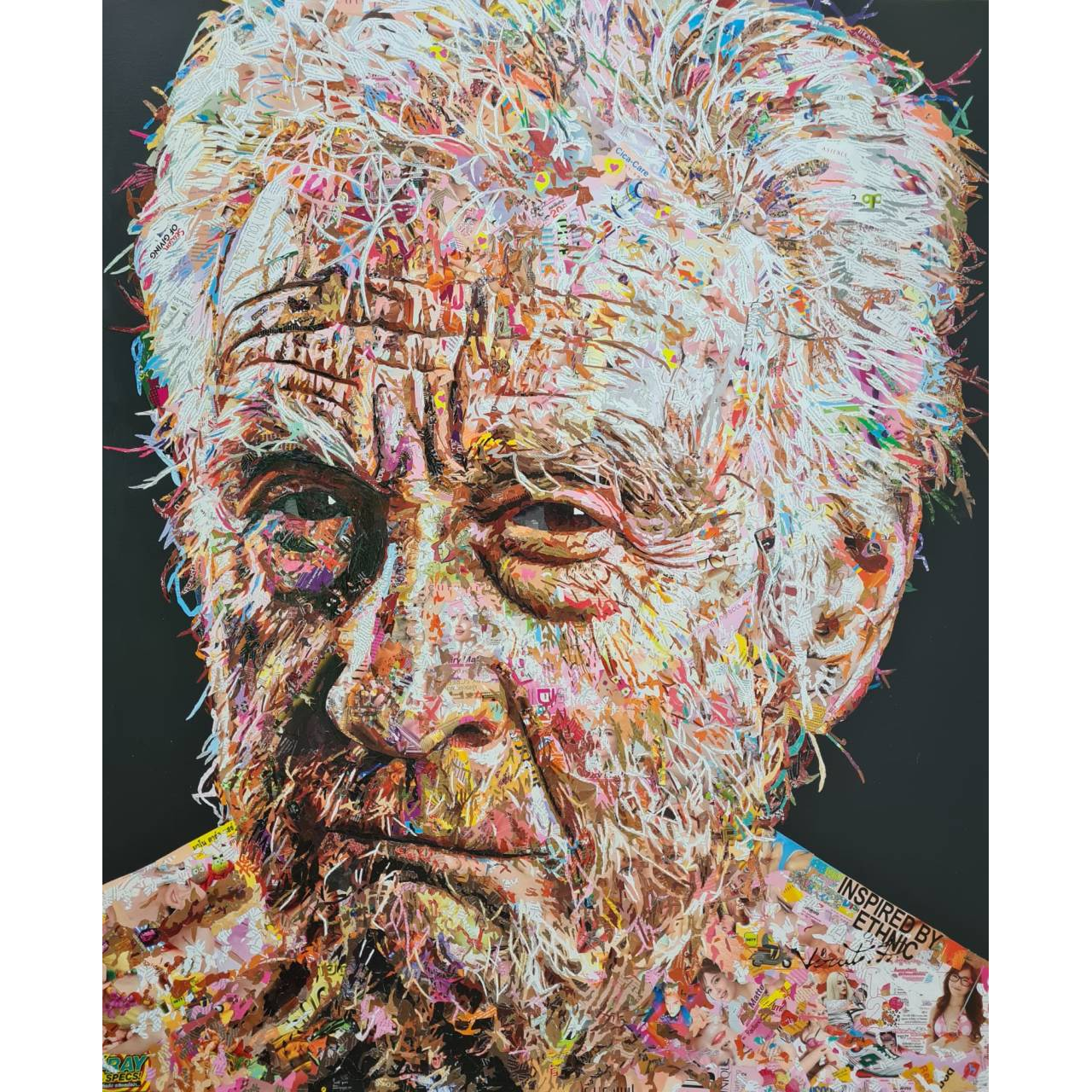 Virut PANCHABUSE, Old man, Collage sur toile, 180 x 150 cm