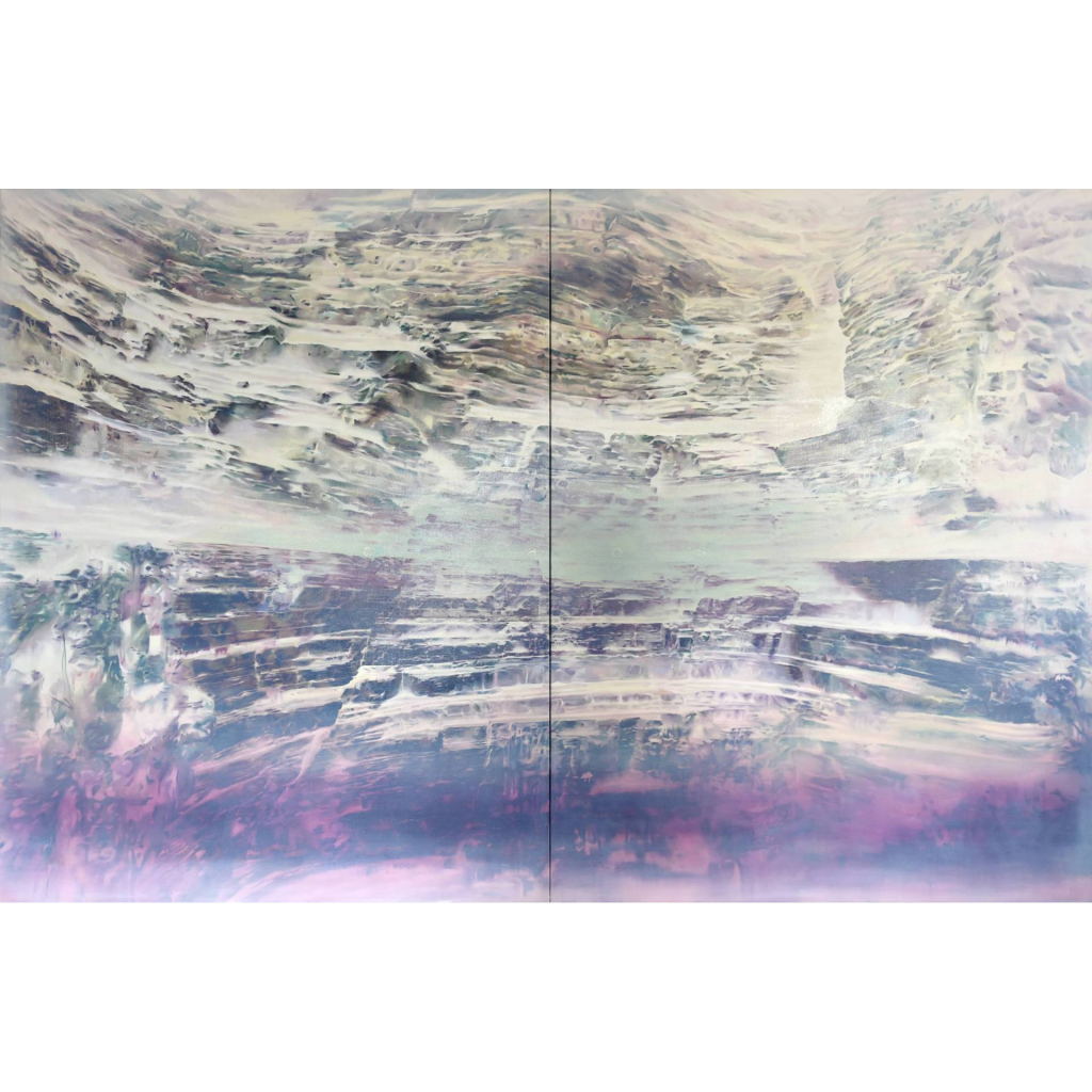 Erwann TIRILLY, "La caverna magnetica" de la série Atlas, Diptyque, Huile sur toile, 146 x 228 cm