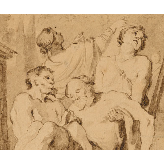 FRAGONARD Jean Honoré, (1732 1806), La Mise Au Tombeau De Saint André, Graphite Et Lavis Brun, 36,7 X 28,8 Cm, Etude D’après Mattia Preti
