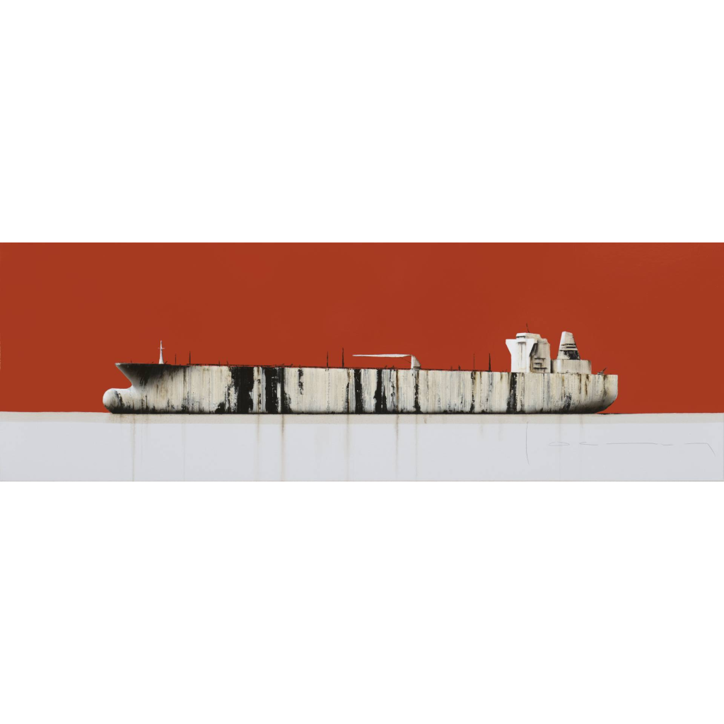 Stéphane JOANNES, TANKER, (AD 2021 03), Huile, acrylique, bitume, glycero et aérographe sur toile, 180 X 60 cm