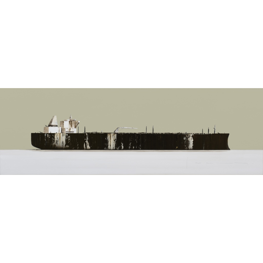 Stéphane JOANNES, TANKER (AD 2021 07), Huile, acrylique, bitume, glycero et aérographe sur toile, 150x50 cm
