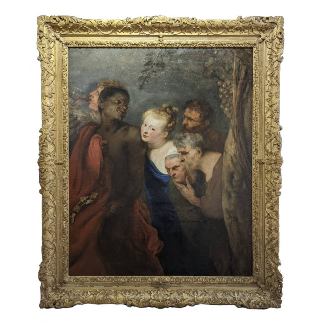 Jacob Jordeans, Sans Titre, D'après Le Silène Ivre De Rubens, Huile Sur Toile, 105 X 85 Cm