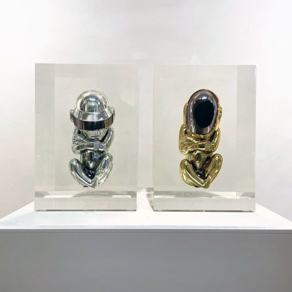 NICOLAS - Daft Punk Fœtus - Inclusion, Cristal De Synthese - 2 Sculptures 33 X 23 X 23 cm