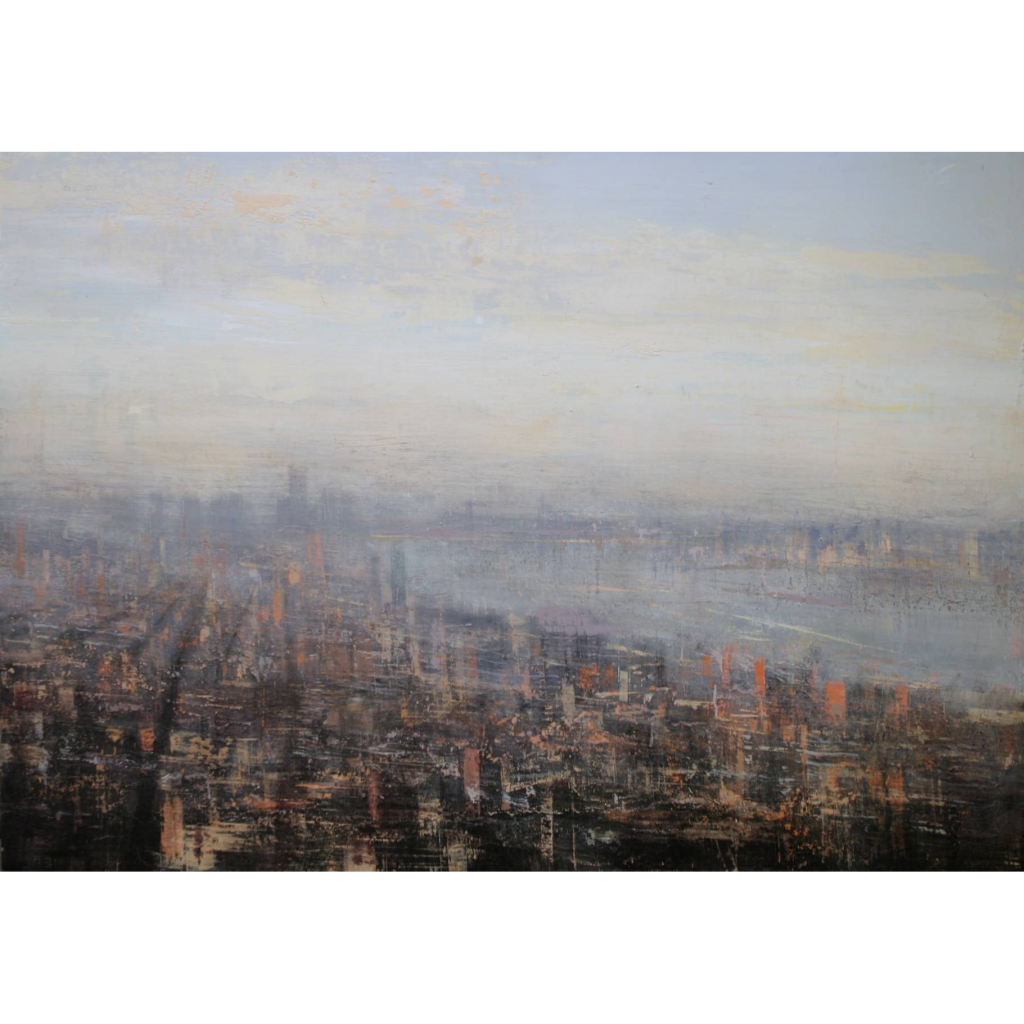 Alejandro QUINCOCES, N. York y el Río Hudson, Huile sur bois, 121 x 175 cm