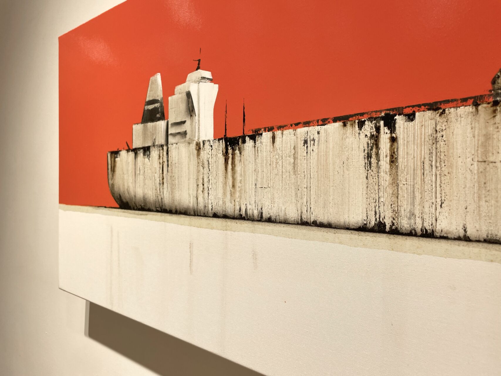 Stéphane JOANNES, Tanker, Huile , acrylique, bitume, glycero, aérographe sur toile, 150 X 45 cm