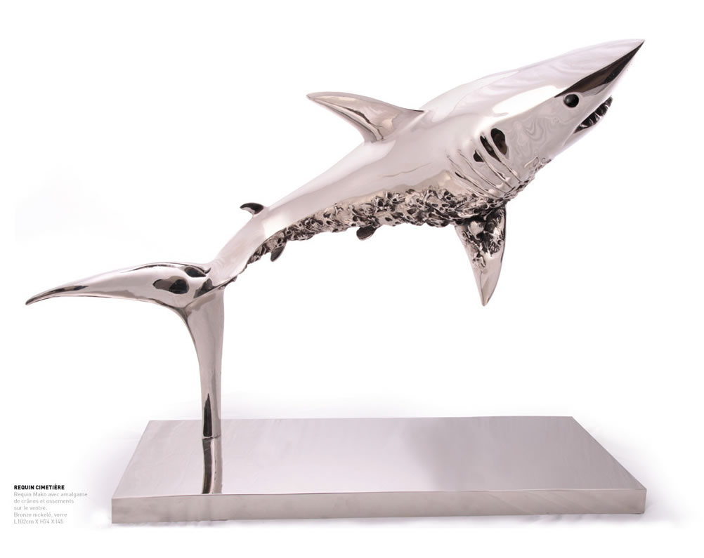 Thierry BENENATI , Requin Cimetière, Bronze Recouvert D'argent, 74 X 102 X 45 Cm
