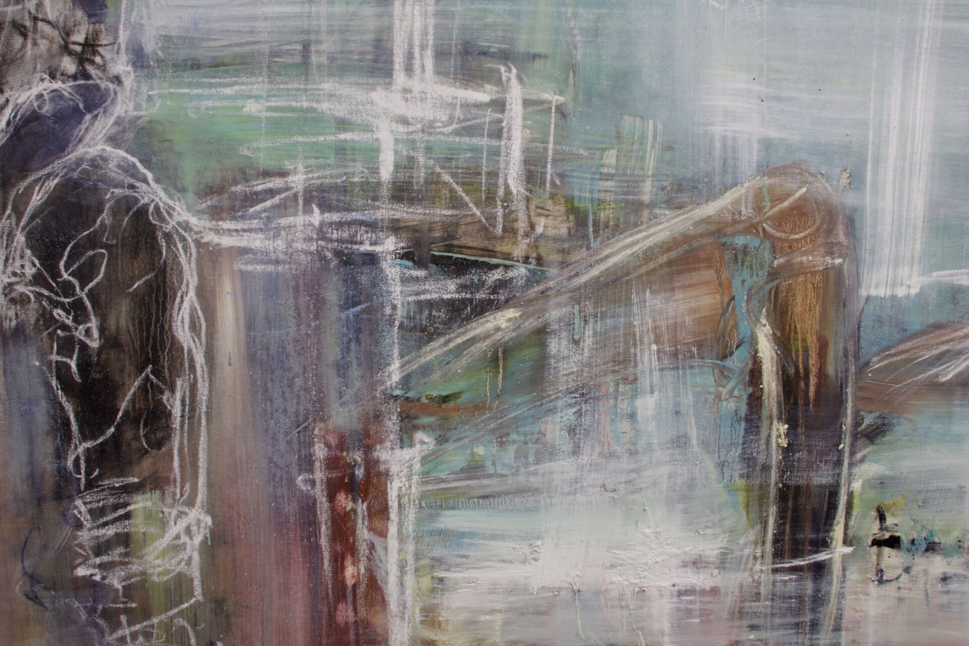 Sabine DANZE, L'art su silence, Huile et pastel à l'écu sur toile, 195 X 195 cm