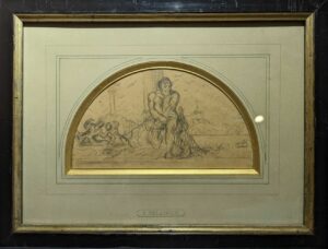 DELACROIX Eugène (1798, 1863), Hercule au repos v 1852-1854, Crayon noir sur papier calque, 14 x 25 cm, Dessin préparatoire pour le décor Salon de la Paix à l’Hôtel de Ville de Paris, incendié en 1871